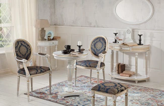 Миниатюра: Стол Верди, кресла и пуф Цезарь, консоль, подставка и зеркало Верди