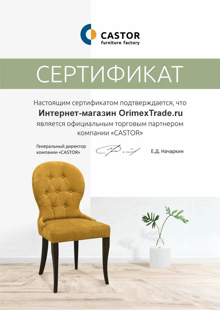 Сертификат официального диллера фабрики Оримэкс, бренд Castor